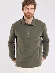 Armor Lux Heritage Long Sleeve Honeycomb Cotton Polo Shirt - Image 6 of 8