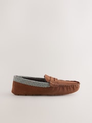 Tan Brown Signature Suede Fabric Trim Moccasin Slippers - Image 2 of 5