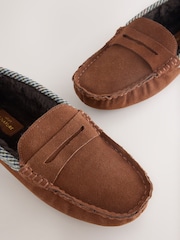 Tan Brown Signature Suede Fabric Trim Moccasin Slippers - Image 3 of 5