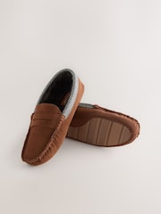 Tan Brown Signature Suede Fabric Trim Moccasin Slippers - Image 4 of 5