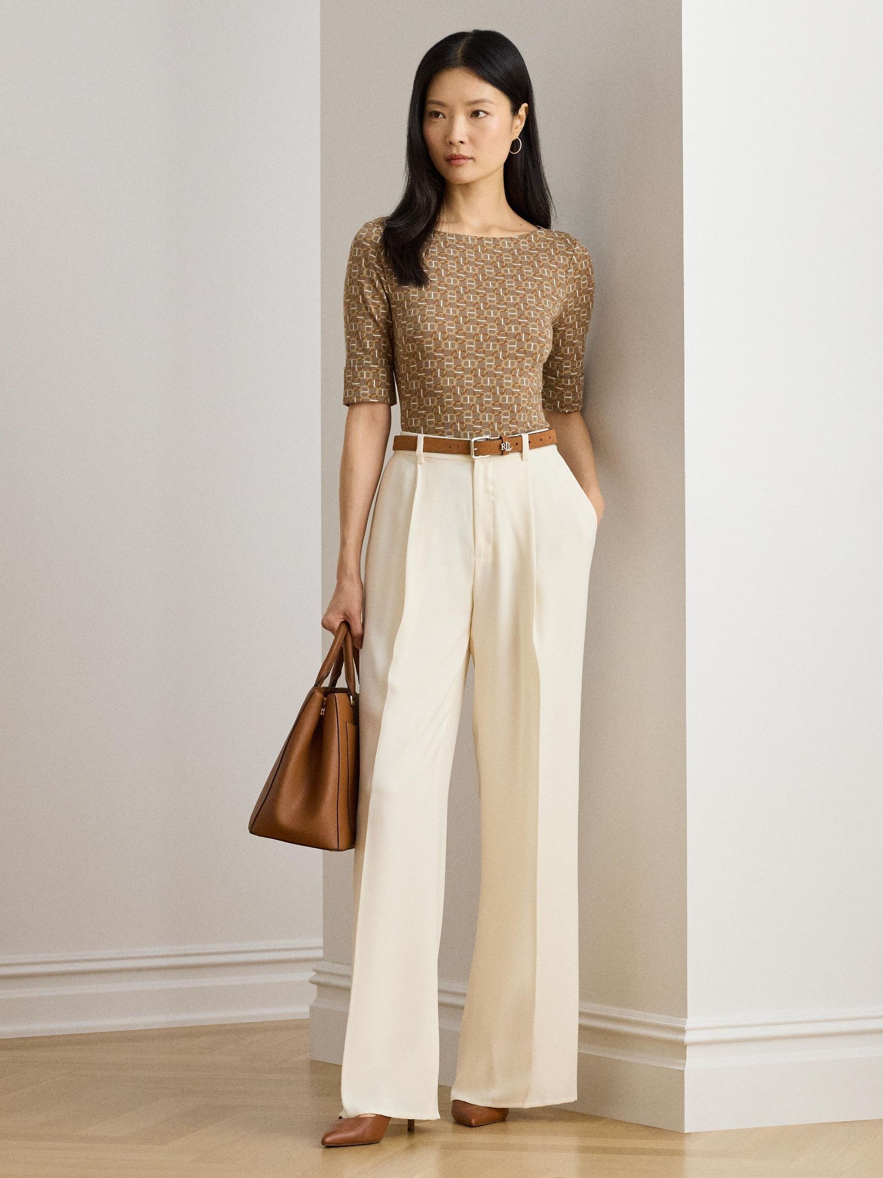 Buy Lauren Ralph Lauren Taupe Multi Judy Stretch Cotton Boat Neck