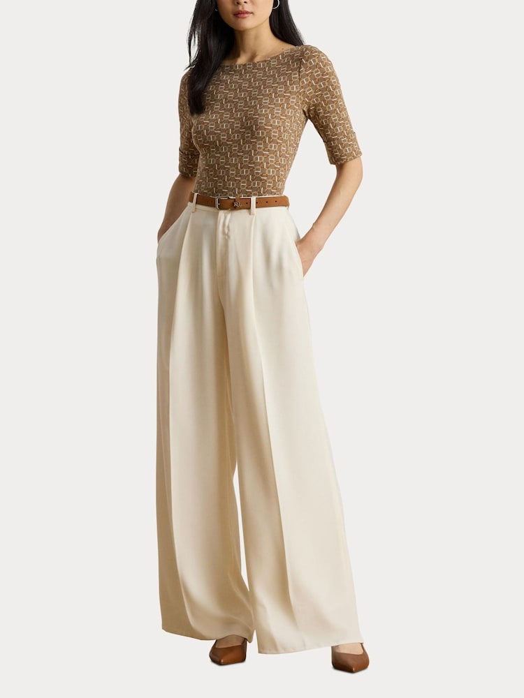 Lauren Ralph Lauren Brown Patterned Boat Neck Quarter Sleeve Jersey Stretch Top - Image 7 of 7 Lauren Ralph Lauren Brown Patterned Boat Neck Quarter Sleeve Jersey Stretch Top - Image 7 of 7