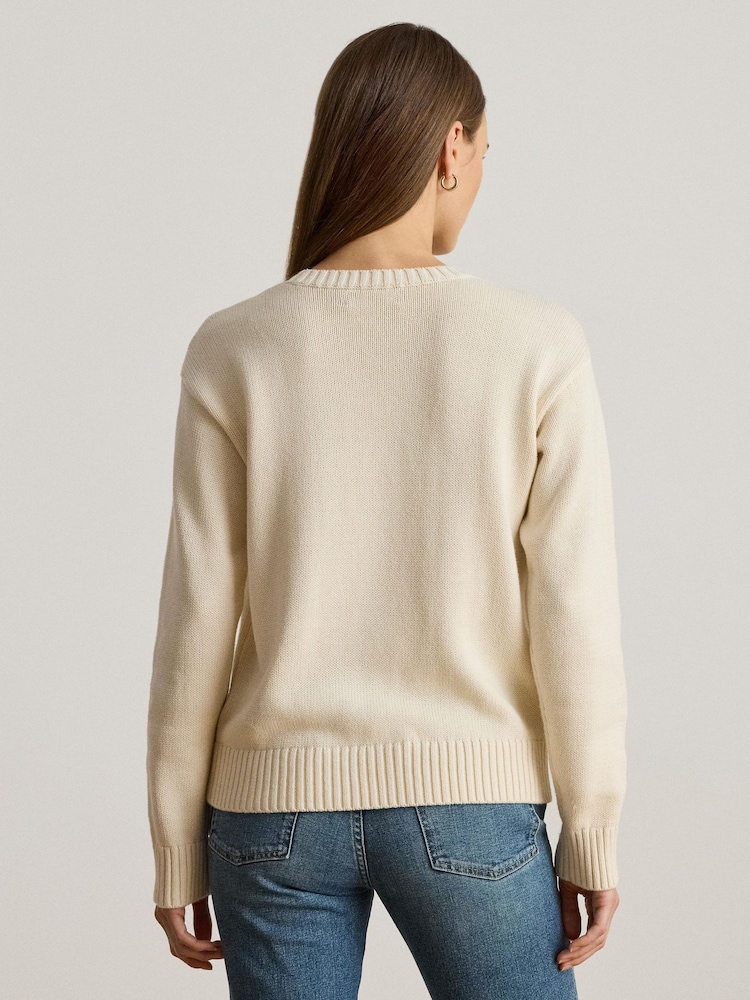 Lauren Ralph Lauren Cream Tonal Logo Knit Jumper - Image 2 of 4 Lauren Ralph Lauren Cream Tonal Logo Knit Jumper - Image 2 of 4