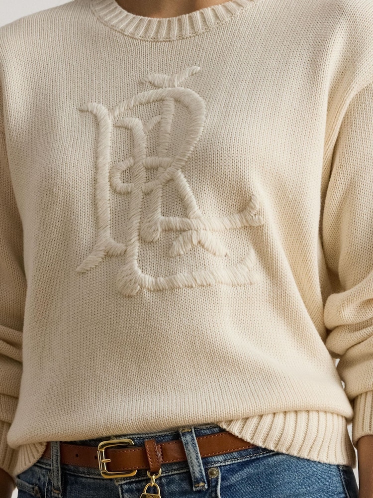 Lauren Ralph Lauren Cream Tonal Logo Knit Jumper - Image 4 of 4 Lauren Ralph Lauren Cream Tonal Logo Knit Jumper - Image 4 of 4