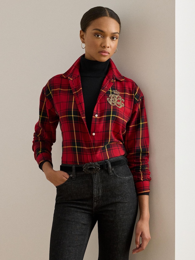 Lauren Ralph Lauren Red Red Kotta Check Embroidered Logo Shirt - Image 1 of 7 Lauren Ralph Lauren Red Red Kotta Check Embroidered Logo Shirt - Image 1 of 7