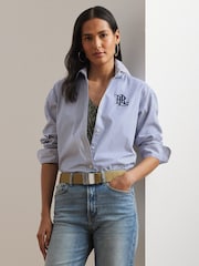 Lauren Ralph Lauren Blue Kotta Stripe Embroidered Logo Shirt - Image 1 of 4