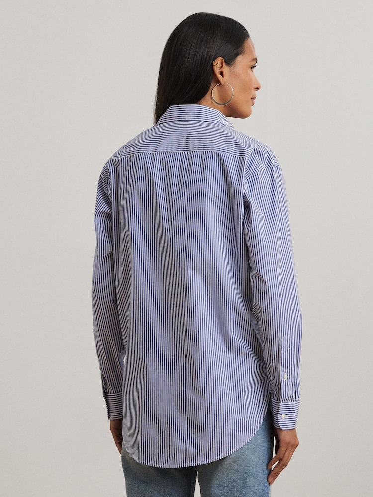 Lauren Ralph Lauren Blue Kotta Stripe Embroidered Logo Shirt - Image 2 of 4 Lauren Ralph Lauren Blue Kotta Stripe Embroidered Logo Shirt - Image 2 of 4