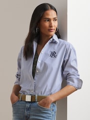 Lauren Ralph Lauren Blue Kotta Stripe Embroidered Logo Shirt - Image 3 of 4
