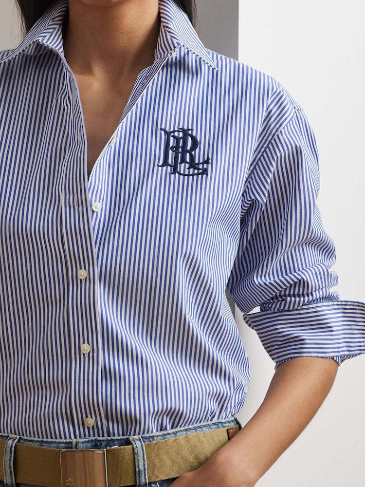 Lauren Ralph Lauren Blue Kotta Stripe Embroidered Logo Shirt - Image 4 of 4 Lauren Ralph Lauren Blue Kotta Stripe Embroidered Logo Shirt - Image 4 of 4