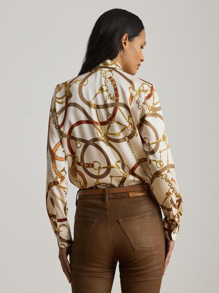 Lauren Ralph Lauren Cream Kristy Chain Print Necktie Bow Blouse - Image 2 of 7 Lauren Ralph Lauren Cream Kristy Chain Print Necktie Bow Blouse - Image 2 of 7