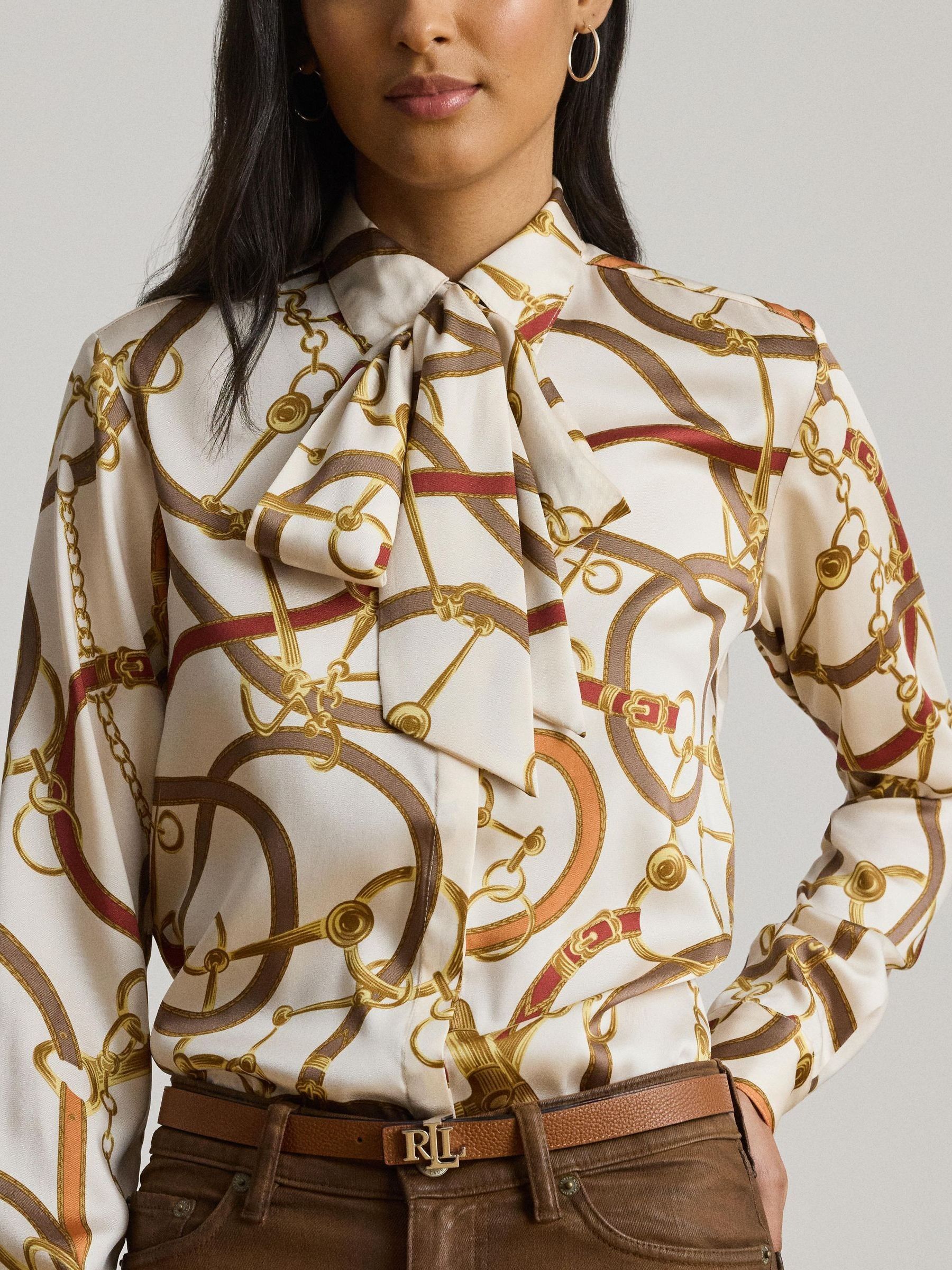 Buy Lauren Ralph Lauren Cream Multi Kristy Chain Print Necktie Bow