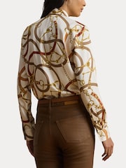 Lauren Ralph Lauren Cream Kristy Chain Print Necktie Bow Blouse - Image 6 of 7