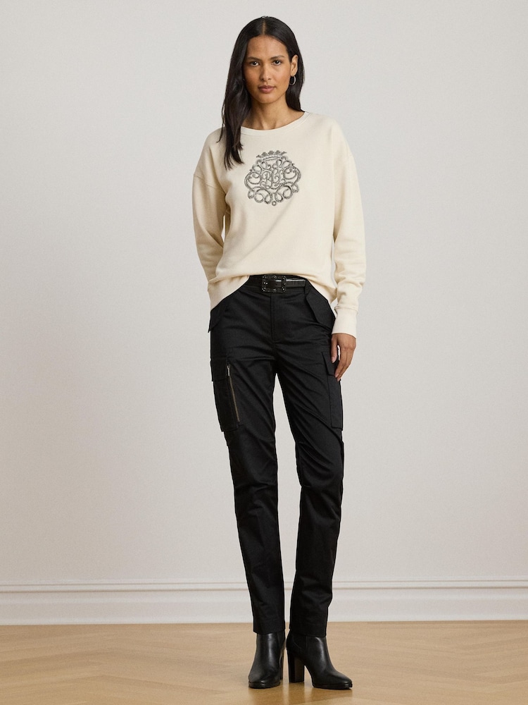 Lauren Ralph Lauren Cream Kappy Embroidered Logo Jersey Sweatshirt - Image 1 of 7