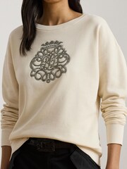 Lauren Ralph Lauren Cream Kappy Embroidered Logo Jersey Sweatshirt - Image 4 of 7
