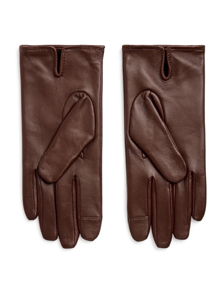 Lauren Ralph Lauren Brown Embossed Logo Leather Gloves - Image 1 of 1 Lauren Ralph Lauren Brown Embossed Logo Leather Gloves - Image 1 of 1