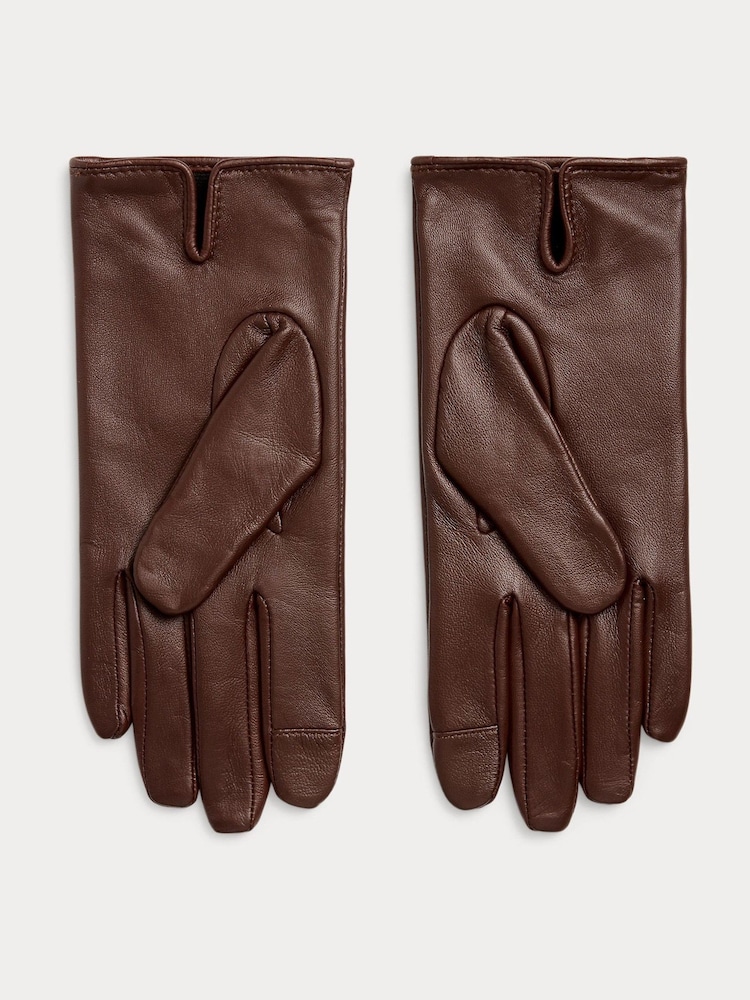 Lauren Ralph Lauren Brown Embossed Logo Leather Gloves - Image 2 of 2 Lauren Ralph Lauren Brown Embossed Logo Leather Gloves - Image 2 of 2