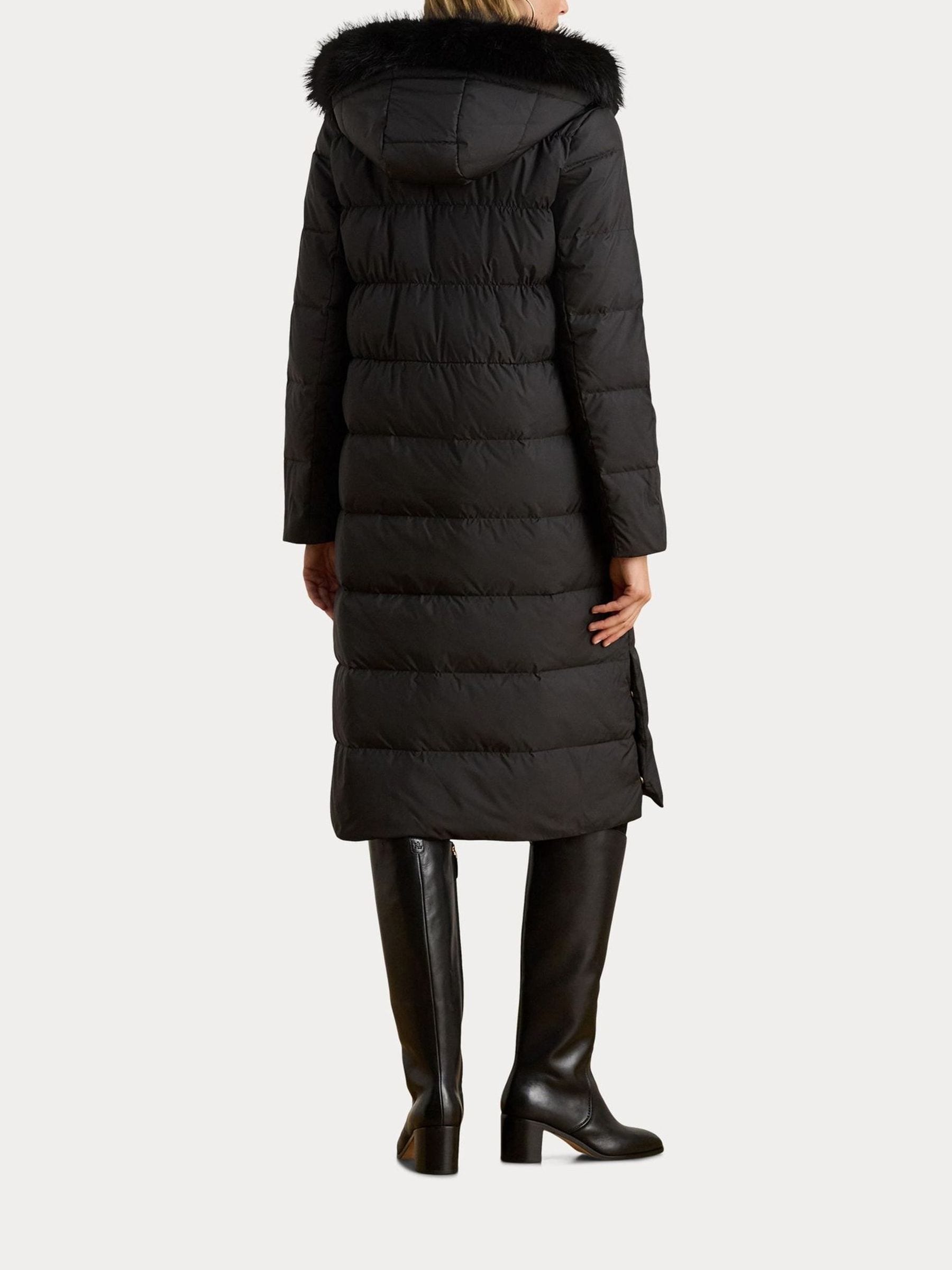 Buy Lauren Ralph Lauren Black Faux Fur Trim Hooded Down Coat from