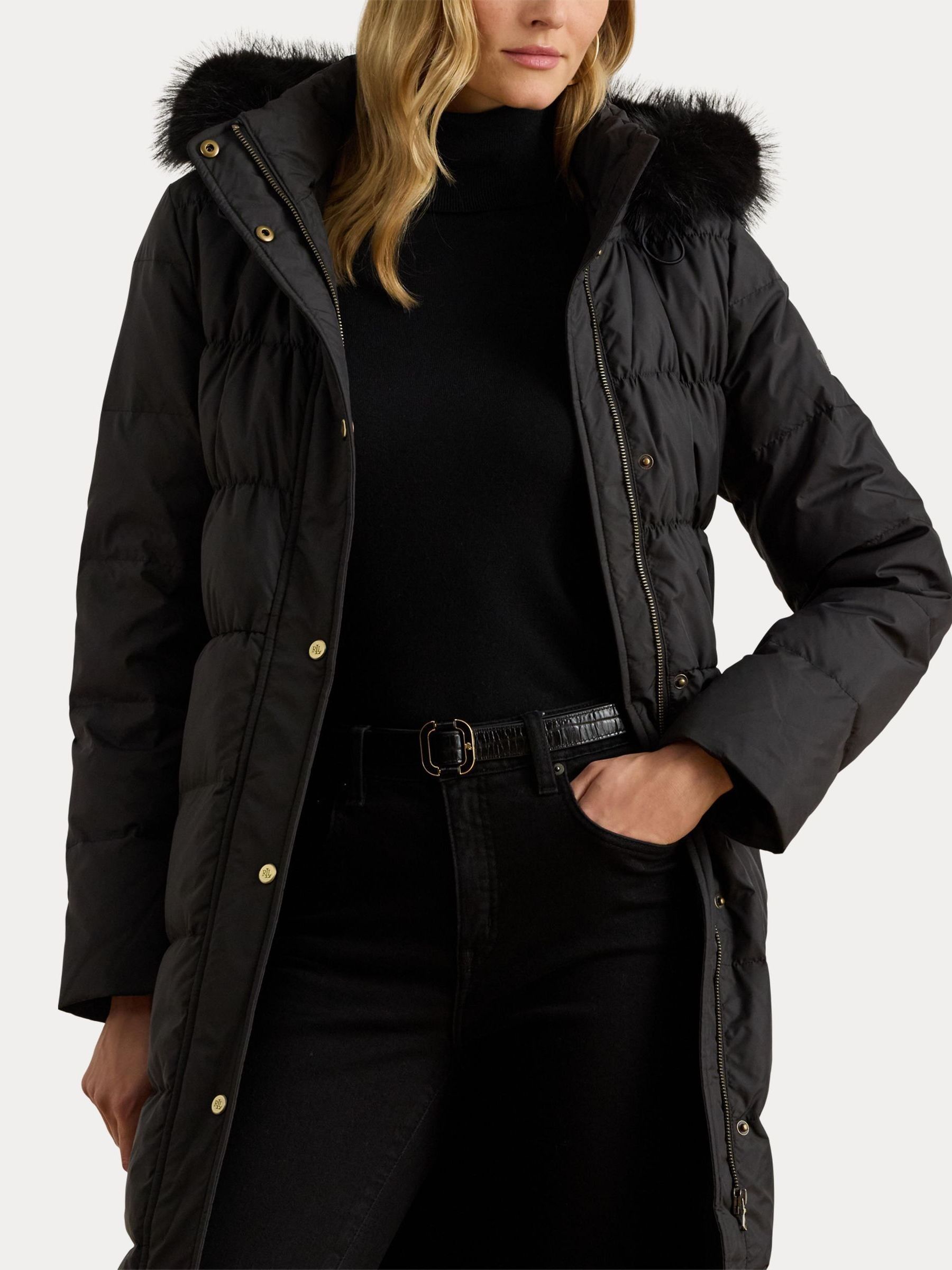 Buy Lauren Ralph Lauren Black Faux Fur Trim Hooded Down Coat from