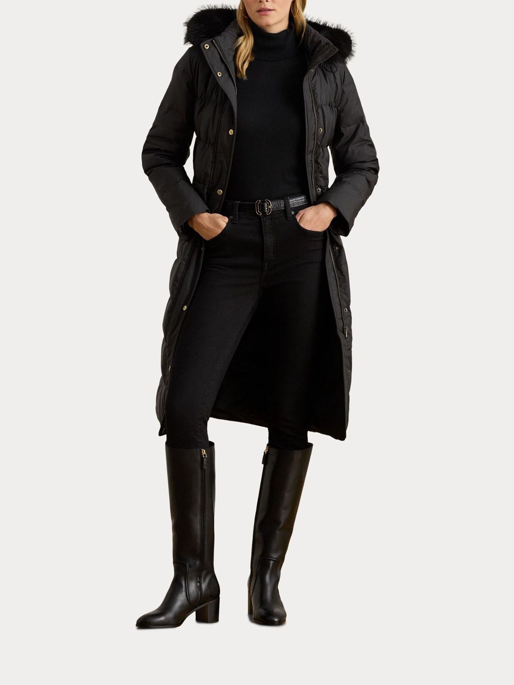 Buy Lauren Ralph Lauren Black Faux Fur Trim Hooded Down Coat from