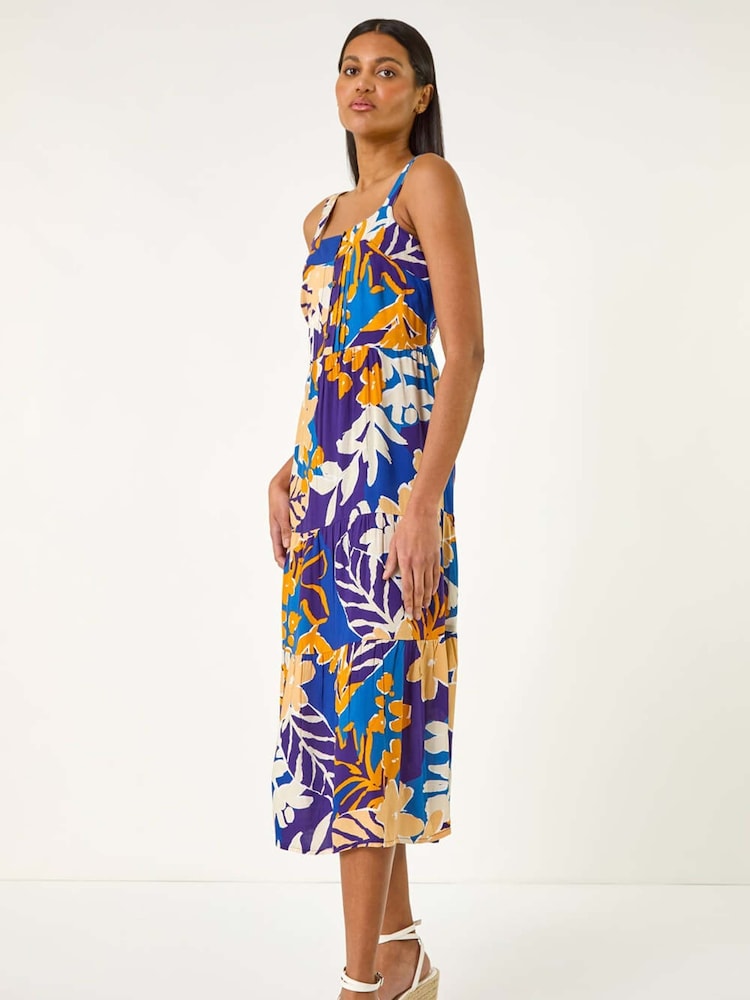 Roman Blue Floral Print Midi Sundress - Image 2 of 5