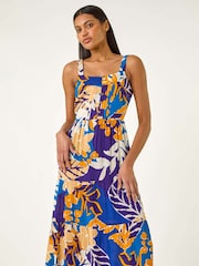 Roman Blue Floral Print Midi Sundress - Image 4 of 5