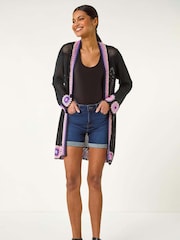 Roman Black Crochet Hem Lightweight Knit Cardigan - Image 2 of 5