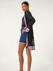 Roman Black Crochet Hem Lightweight Knit Cardigan - Image 3 of 5