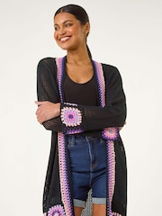 Roman Black Crochet Hem Lightweight Knit Cardigan - Image 4 of 5