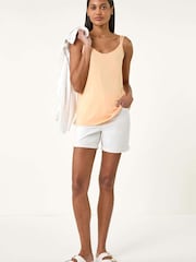 Roman Orange Plain Double Strap Stretch Vest Top - Image 2 of 5