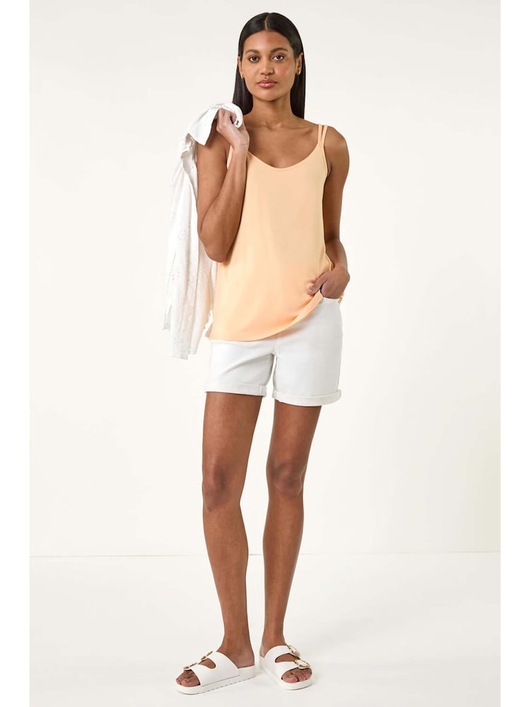 Roman Orange Plain Double Strap Stretch Vest Top - Image 2 of 5 Roman Orange Plain Double Strap Stretch Vest Top - Image 2 of 5