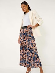 Roman Black Ditsy Floral Print Pleated Stretch Skirt - Image 1 of 5