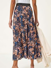 Roman Black Ditsy Floral Print Pleated Stretch Skirt - Image 3 of 5