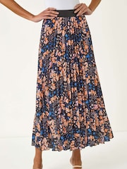 Roman Black Ditsy Floral Print Pleated Stretch Skirt - Image 4 of 5