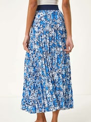 Roman Blue Floral Print Pleated Skirt - Image 3 of 5