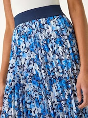 Roman Blue Floral Print Pleated Skirt - Image 5 of 5