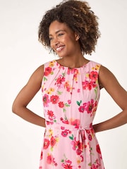 Roman Floral Print Pleated Chiffon Midi Dress - Bild 4 von 5