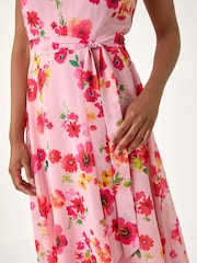 Roman Floral Print Pleated Chiffon Midi Dress - Bild 5 von 5