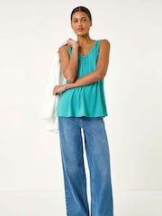 Roman Green Plain V-Neck Stretch Jersey Vest Top - Image 1 of 5
