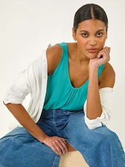 Roman Green Plain V-Neck Stretch Jersey Vest Top - Image 2 of 5