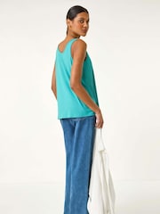 Roman Green Plain V-Neck Stretch Jersey Vest Top - Image 3 of 5