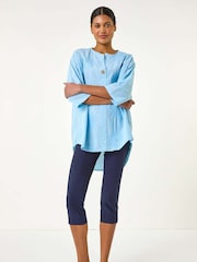Roman Blue 100% Cotton Floral Embroidered Tunic Top - Image 2 of 5