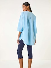 Roman Blue 100% Cotton Floral Embroidered Tunic Top - Image 3 of 5