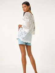 Blanco - Roman Crochet Lace V-Neck Open Knit 100% Cotton Blouses - Imagen 3 de 5