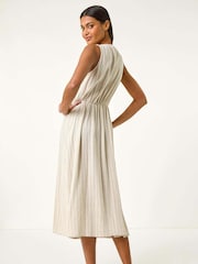 Roman Natural Pinstripe Bow Detail Midi Dress - Image 4 of 5
