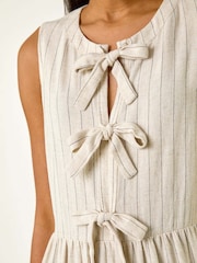 Roman Natural Pinstripe Bow Detail Midi Dress - Image 5 of 5
