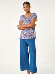 Roman Burnout Print V-Neck Raglan Blouse - Изображение 2 из 5