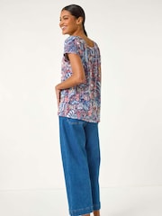 Roman Burnout Print V-Neck Raglan Blouse - Изображение 3 из 5