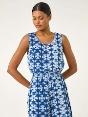 Roman Blue Geo Print Crinkle Pocket Playsuit - Image 2 of 5