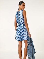 Roman Blue Geo Print Crinkle Pocket Playsuit - Image 3 of 5