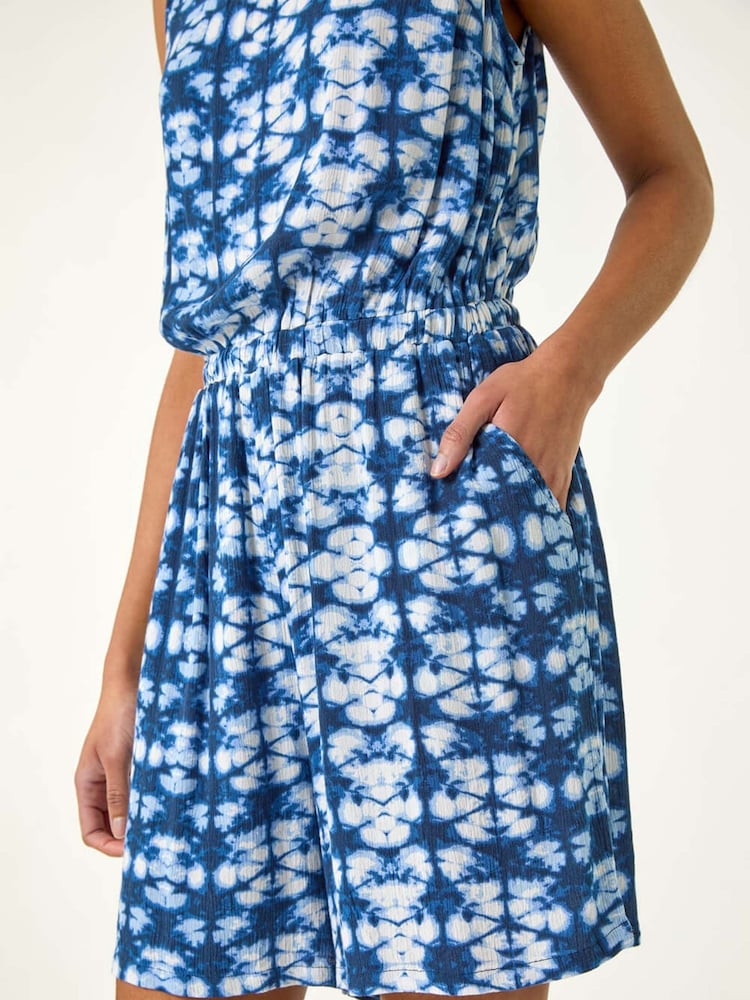 Roman Blue Geo Print Crinkle Pocket Playsuit - Image 5 of 5